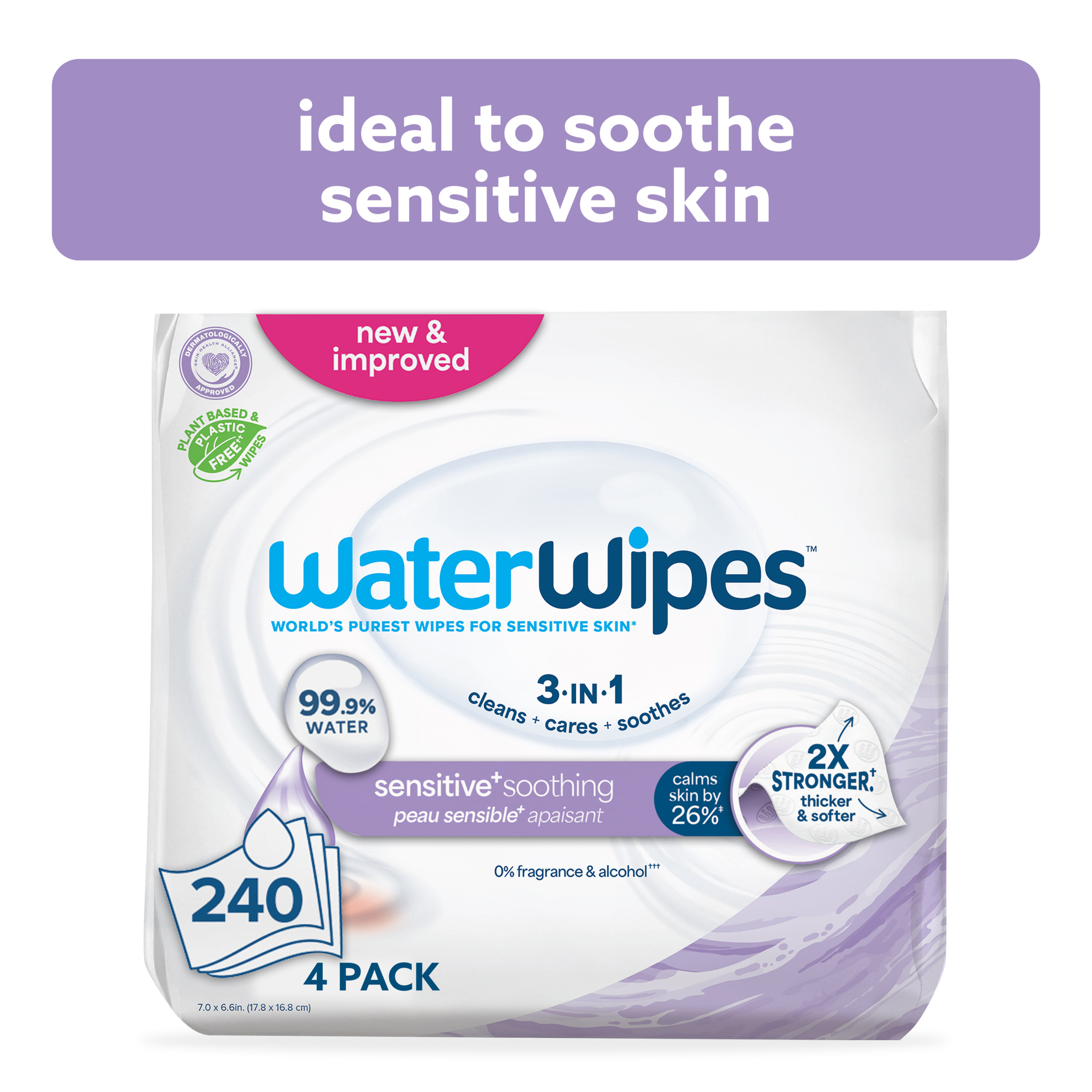 WaterWipes Sensitive Soothing, 99% Water with Botanical Extract, Unscented Baby Wipes, 240 Wipes
