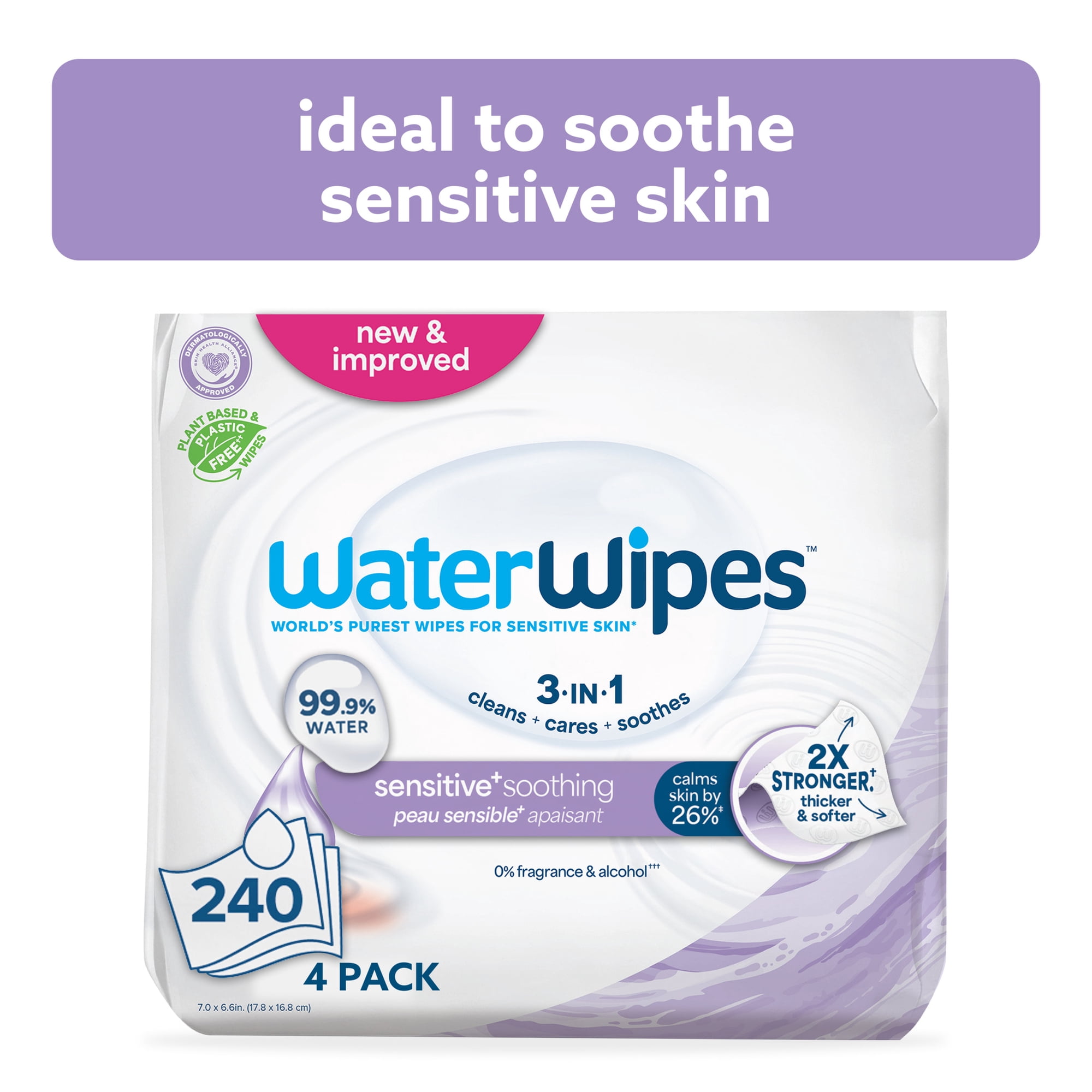 WaterWipes Sensitive Soothing, 99% Water with Botanical Extract, Unscented Baby Wipes, 240 Wipes