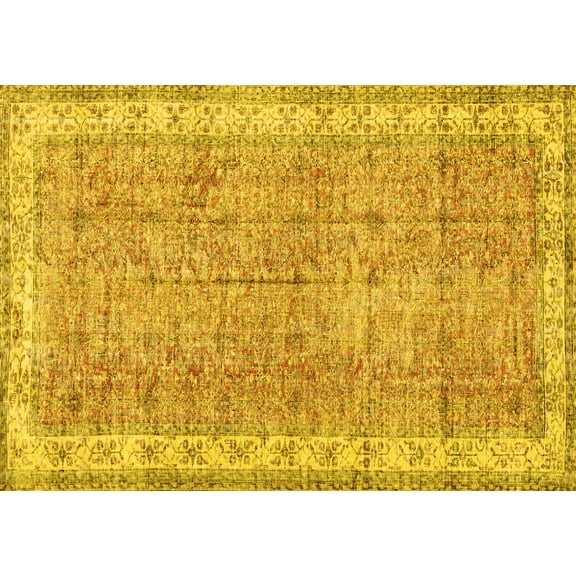 Ahgly Company Machine Washable Indoor Rectangle Persian Yellow Traditional Area Rugs, 5' x 7'