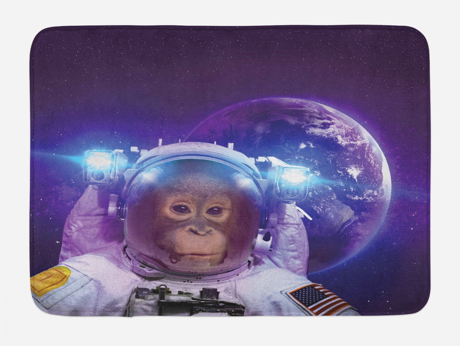 Space Monkey Rug Space Bath Mat, Astronaut Monkey on Outer Space with Planet Earth ...