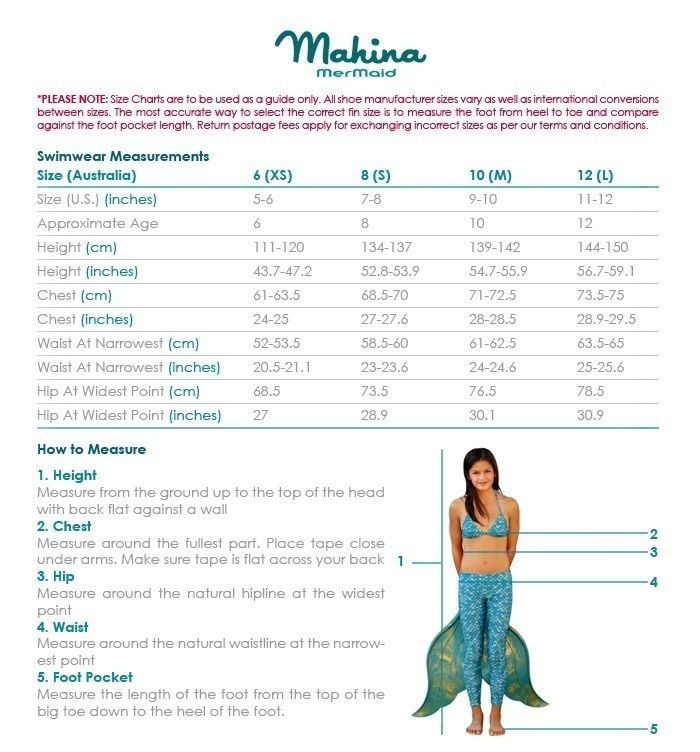 Mahina Merfin Size Chart