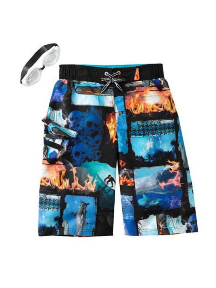 ZeroXposur Boys Surf UPF 50 Swim Trunks with Goggles