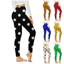MGDXOX Polka Dot Print Yoga Pants for Women High Waisted Stretch Workout Leggings Seamless Athletic Tights Gym Pants White L