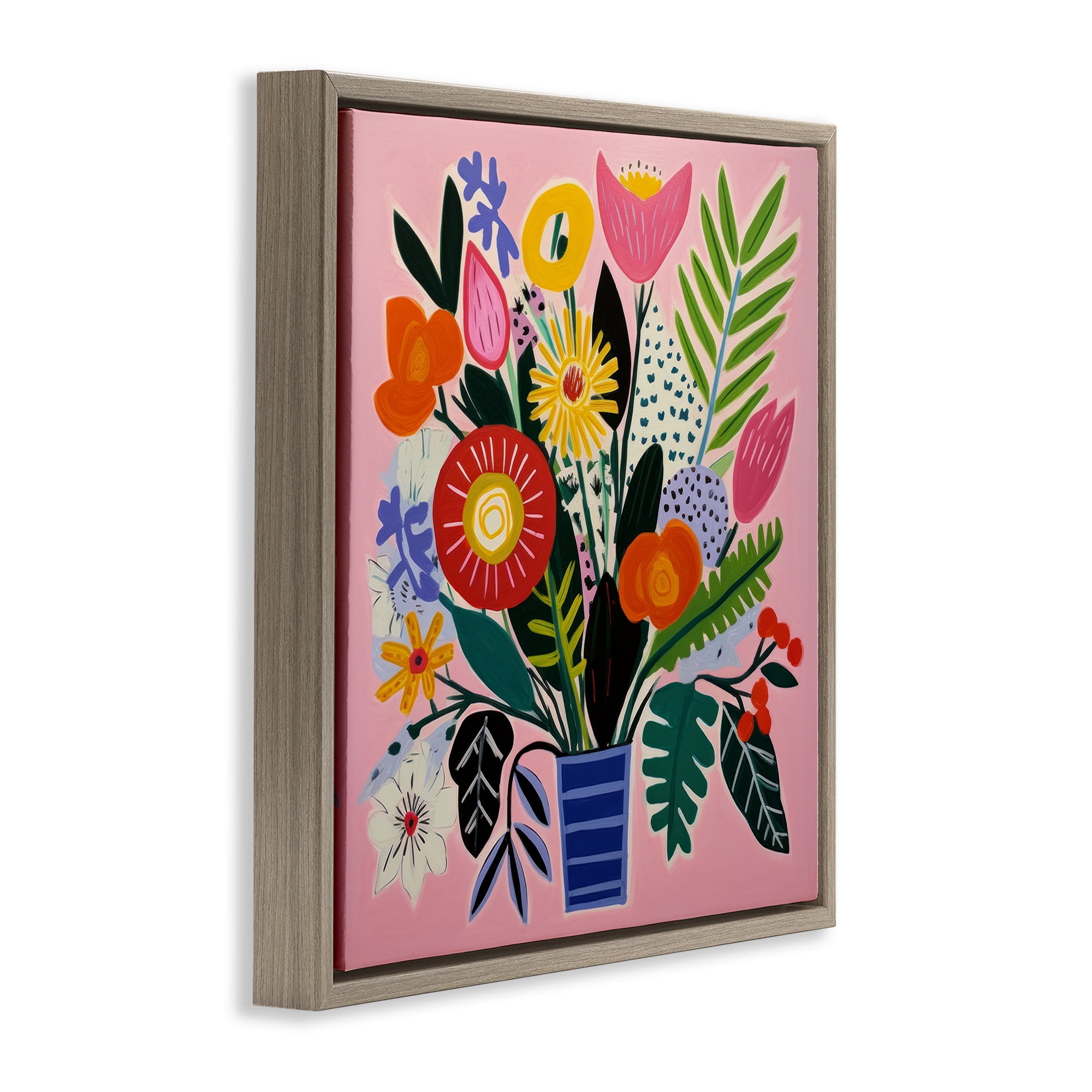 Stupell Industries Floral Flourish Summer Bouquet Brown Framed Floater Canvas Wall Art, design by Lazar Studio