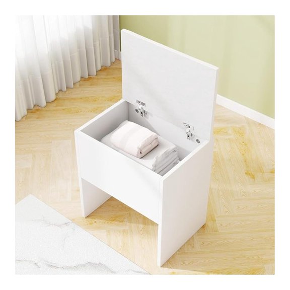 Vanity Stool with Storage, White Cushioned Makeup Stool, Backless Footrest for Bedroom, Entryway - Compact Storage Ottoman