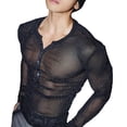 thumbnail image 5 of Fwqbns Men's Long Sleeve Solid Color Button Down Shirt Semi-sheer Round Neck Fashion Top for Casual Parties Nightclubs Black, 5 of 7