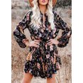 thumbnail image 6 of Asyoly Womens Dresses Boho Floral Print Ruffles Lantern Sleeve Button Down Swing Mini Dress Tie Waist Shirt Dresses, 6 of 7