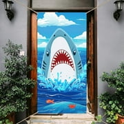 1 Pc Shark Attack Door Cover Under the Sea Backdrop Banner Polyester Wave Fish Crab Wall Decoration Front Door or Indoor Sign for Party Decoration Supplies 35.4x72.8 inch(90x185cm)