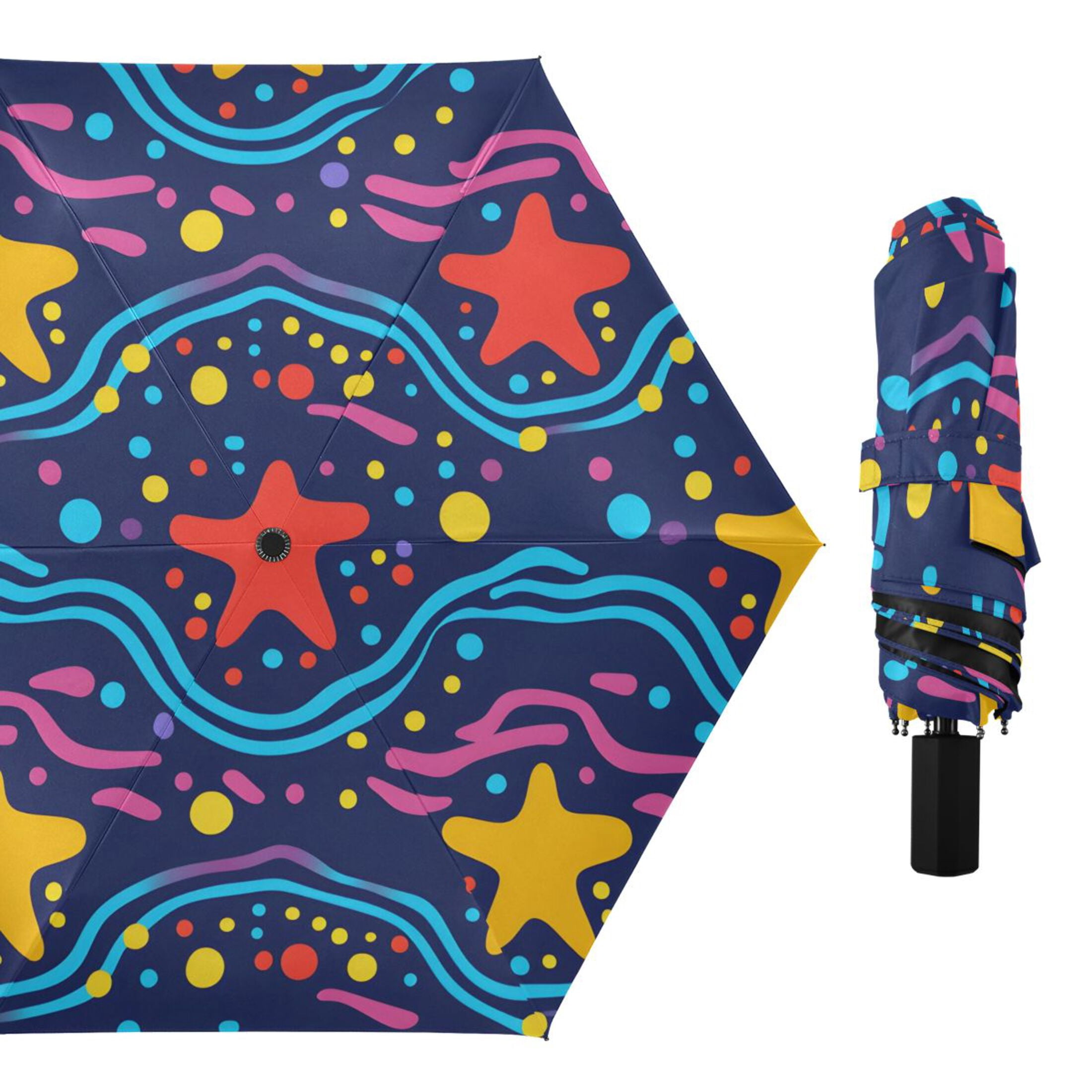 ALAZA Stars on Wave UPF 50+ Compact Folding Umbrella for Rain Travel Umbrella Packable