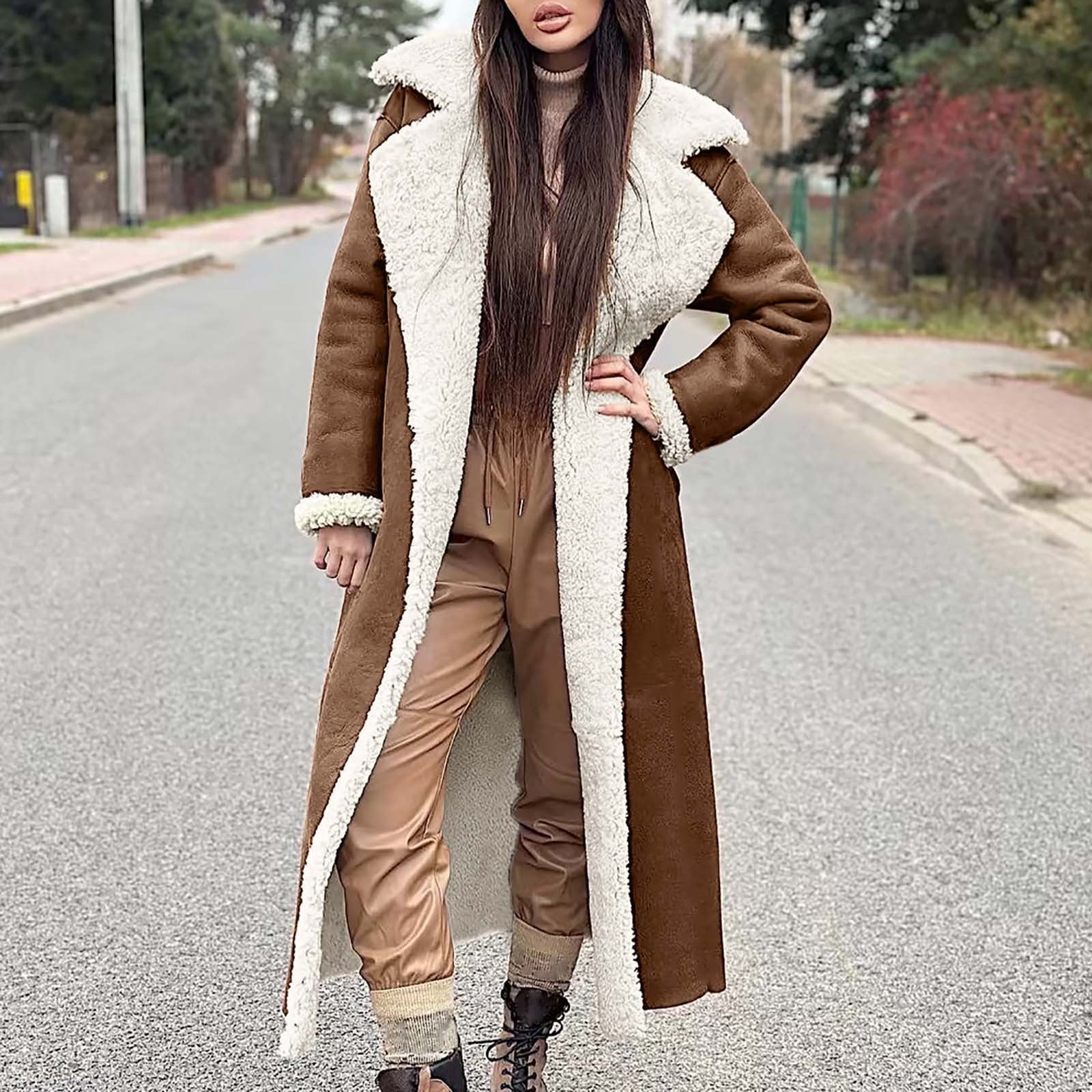 Long Sherpa Jacket Women, Fuzzy Coats for Women, Warm Faux Coat 並行輸入品 Hfyihgf Womens Trendy Winter Coat Faux Fur Fuzzy Fleece Sherpa