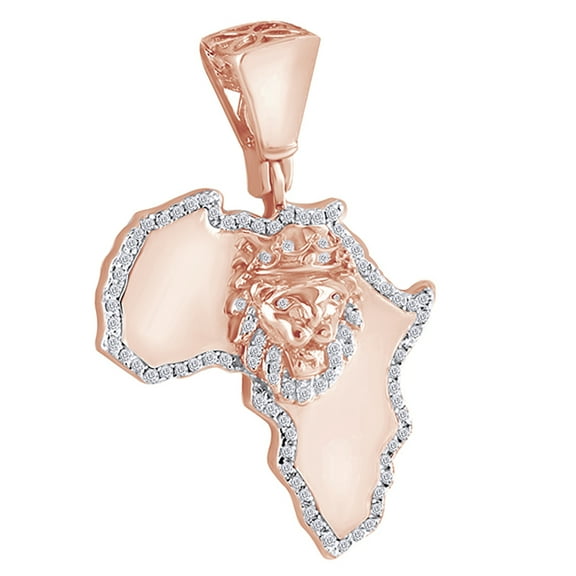 AFFY 0.50CT White Natural Diamond Lion Head Africa Outline Map Pendant 10k Solid Rose Gold