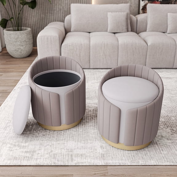 Large Ottomans, Two-Toned Ottoman with Storage or Vanity Stool, Taupe, Taupe Ottomans With Storage,Mdf,Velvet Fabric Ottomans, Furniture Primary Living Space Ottomans