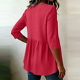 thumbnail image 5 of Yrmaups Loose Fit 3/4 Sleeve Peplum Top for Women, Casual V Neck Ruffle Blouse, Soft Stretch Tunic for Vacation Office Travel Everyday Outfit, Red 2XL, 5 of 6