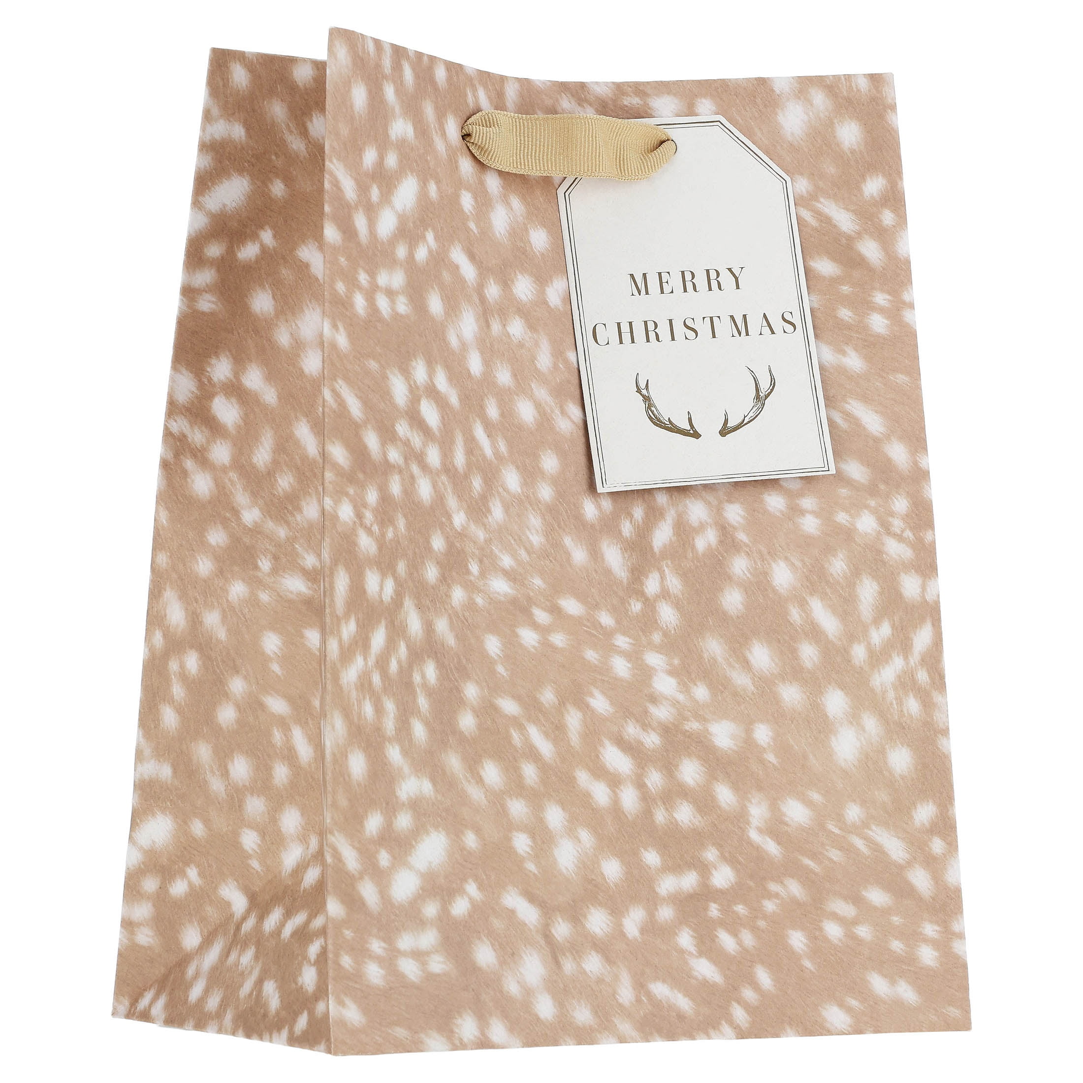 Tan and White Deer Print Christmas Paper Gift Bag, 7.5" x 4.5" x 9.75", by Holiday Time