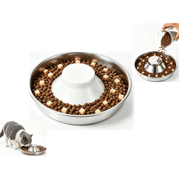 Stainless Steel Multi-Pet Feeding Bowl for Small Medium Large Dogs & Cats | Anti-Fighting Raised Center Design, Rust Proof, Easy Clean, Food & Water Feeder for Multiple Puppies