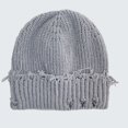 thumbnail image 2 of Men Hip Hop Beanies Hats Ripped Holes Knitted Hats Plain Autumn Winter Soft Cotton Warm Caps Light Gray One Size, 2 of 3