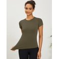 thumbnail image 2 of Camiseta de entrenamiento LOMON de manga corta para mujer, color negro/verde militar, talla M, 2 of 4