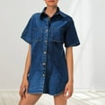 thumbnail image 2 of Vestido camisero de denim para mujer: largo medio, botones en la parte delantera, cuello, bolsillos, informal/fin de semana, corte holgado, denim, 2 of 6