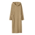 thumbnail image 3 of Women's Hooded Fleece Bathrobe Long Sleeve Cable Knit Textured Robe with Pockets Cozy Homewear for Fall Winter, 3 of 8