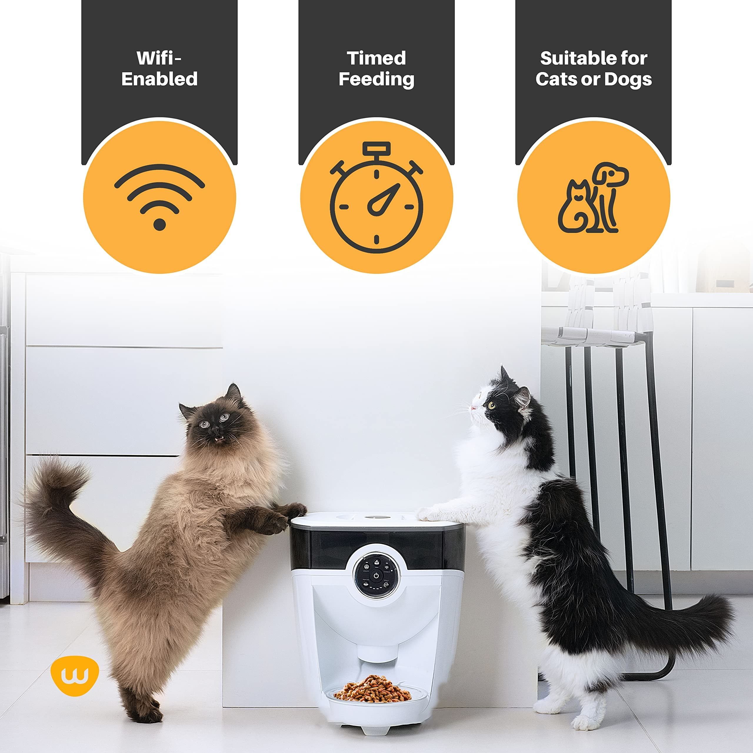Feeder-Robot by Whisker, White with Smoke-Grey Hopper; Smart, Automatic Pet Feeder, Feed Your Cat and Dog from Anywhere, Designed & Assembled in USA