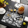 thumbnail image 3 of Grey Geometric Placemats Set of 8, Retro Black White Abstract Striped Lines Placemats for Dining Table, Place Mats for Kitchen Tabletop, Waterproof Wipeable Dining Table Mats Set, 3 of 9