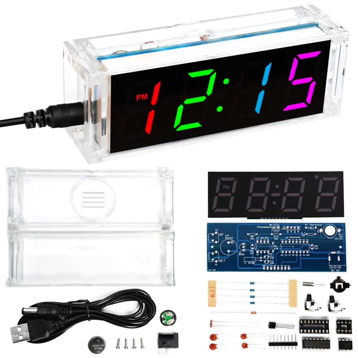 DIY Electronic Clock Kit LED Digital Electronic Alarm Clock Kit 4