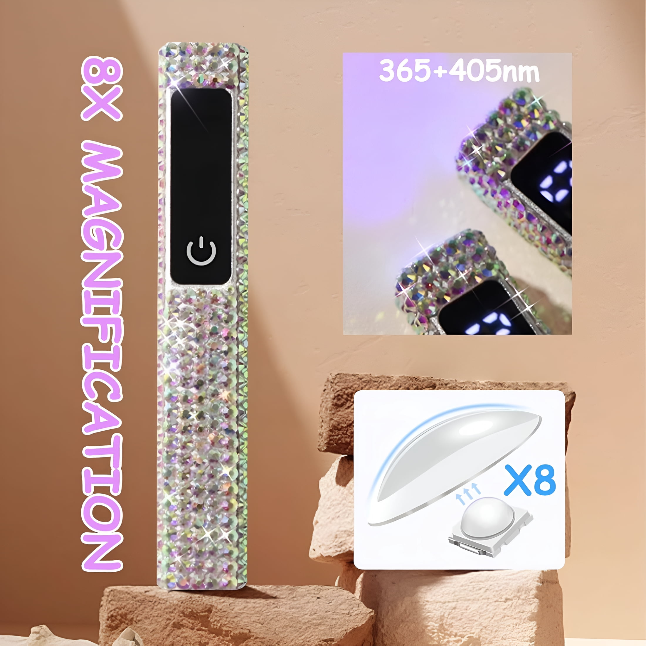 HIBIBUD Crystal Rhinestone Uv Nail Lamp,Artificial Bling Handheld Uv Light for Nails,Portable Mini Nail Light with 2 Timer And Led Display,Rechargeable Usb Nail Dryer for Fast Curing Gel Polish