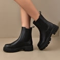 thumbnail image 4 of Dweltoz Women's Chelsea Heeled Ankle Boots Shoes Fall Fashion Slip On Round Toe Low Heel Booties Casual Daily Elastic Side Panels Shoes,Black 6, 4 of 8