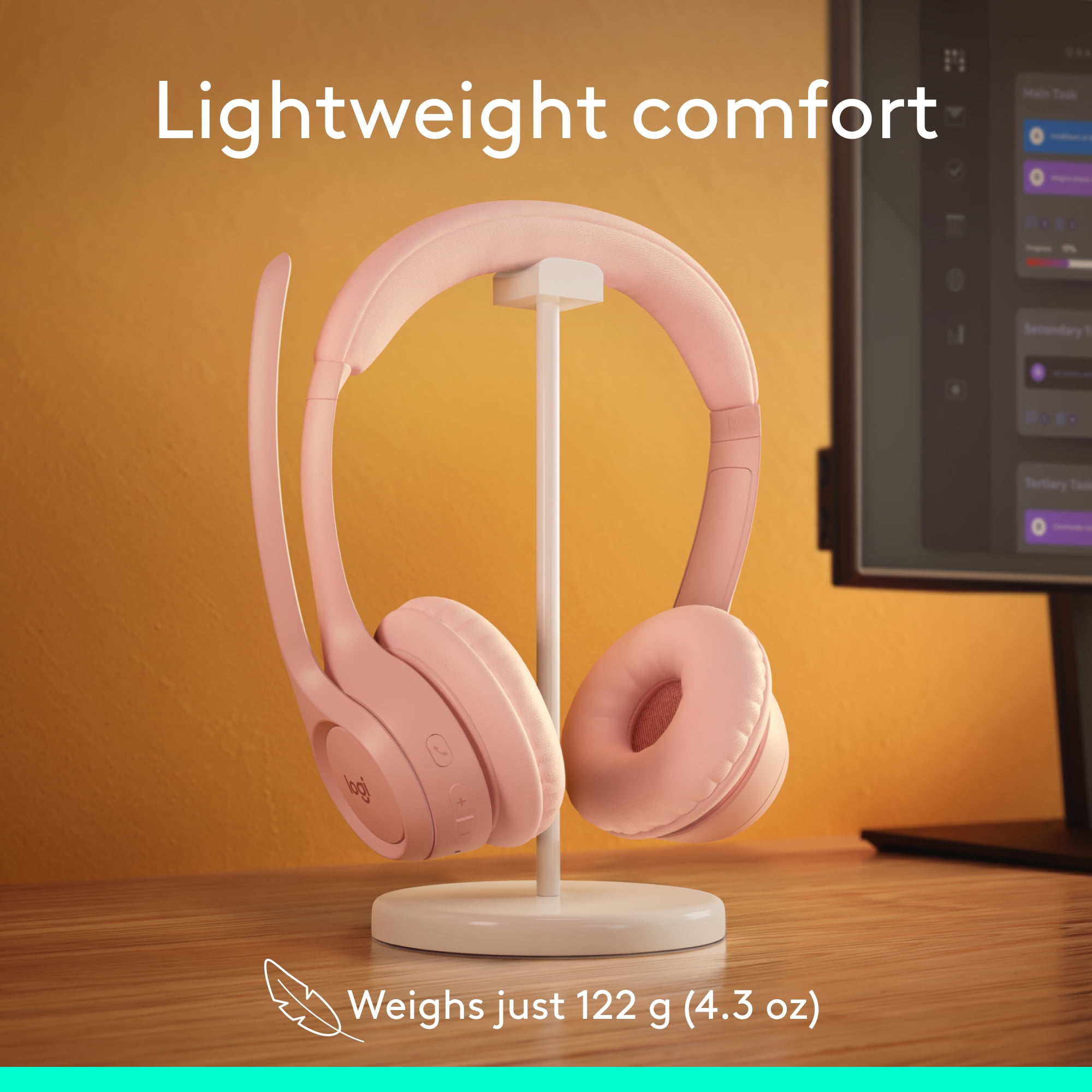 Logitech Zone 300 Wireless Bluetooth Headset with Noise-Canceling Microphone, Rose