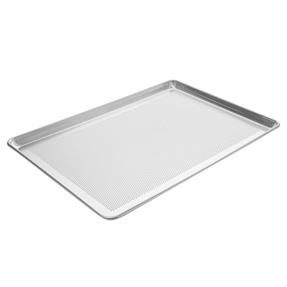 Restaurantware-Met Lux 26 x 18 x 1 Inch Baking Sheet Pan, 1 Perforated High Temp Baking Sheet - Full-Size, Freezable, Silver Aluminum Potato Chip Baking Tray
