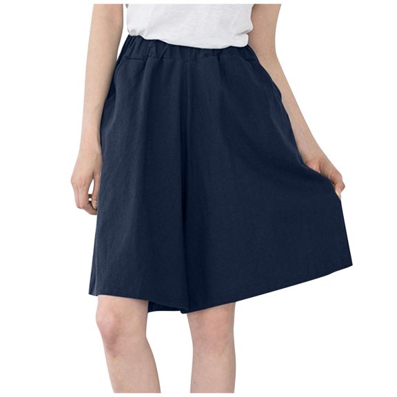 Naughtyhood Women Shorts Plus Size Summer Shorts,Women Casual Ankle-Length Pants Loose Hot Pants Cotton And Linen Long Trousers,Navy,XXXXL