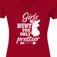 thumbnail image 3 of Inktastic Hunting Girls Hunt Too Only Prettier with Doe and Arrow Women's V-Neck T-Shirt, 3 of 4