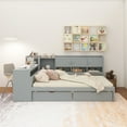 thumbnail image 4 of Full Size Daybed with Storage 3 Cabinets and 2 Drawers, Wooden L-Shape Daybed Frame with Study Desk and Built-in Bookshelf, Multi-functional Bed for Bedroom Guest Room,Gray, 4 of 13