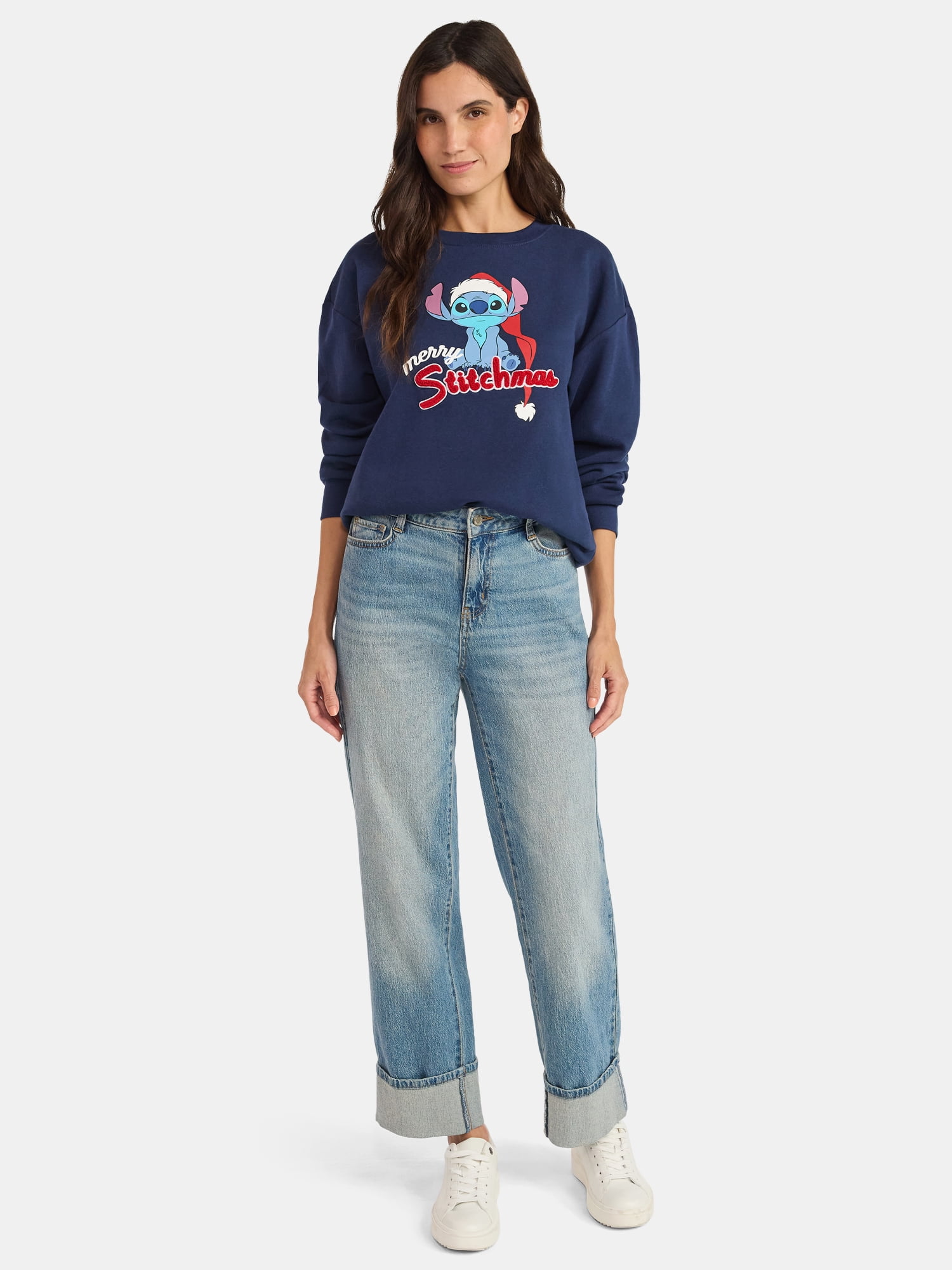 Disney Stitch Women’s Christmas Graphic Sweatshirt with Long Sleeves, Sizes XS-XXL