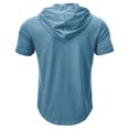 thumbnail image 6 of Kalauyu Mens Hooded Henley Short Sleeve Cotton Blend Pullover Shirts Drawstring Hood with Button Up Casual Solid Color Summer Workout Tees, 6 of 9