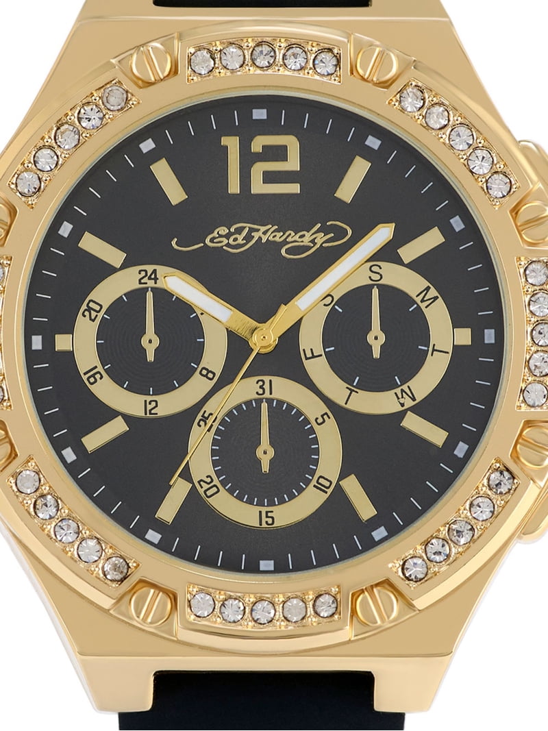 Ed Hardy Men's Black Silicone Strap Gold Analogue 56mm Watch with