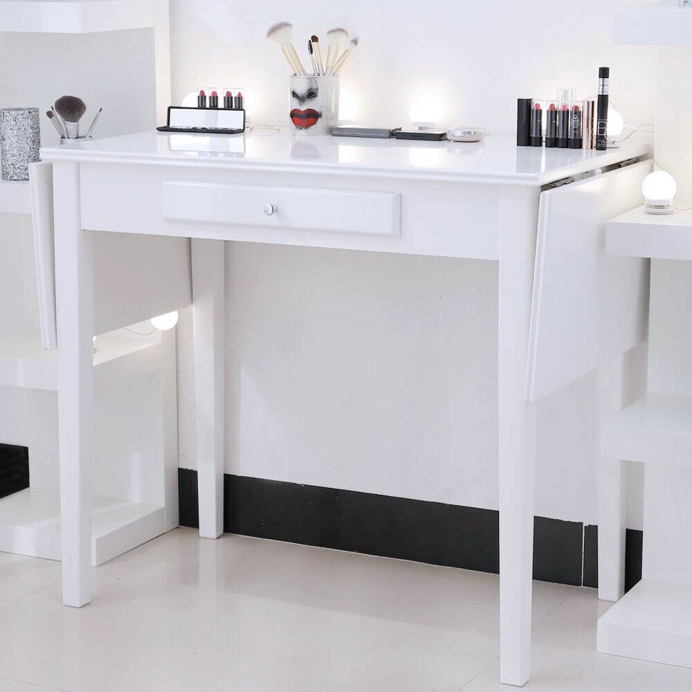 Chende White Makeup Vanity Table With Drawer And Drop Leaf For Bedroom Bathroom Chende White Makeup Vanity Table With Drawer And Drop Leaf For Bedroom Bathroom