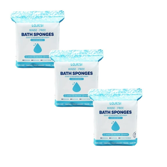 3 Packs 75 Pcs Bath Sponges No Rinse Bathing Wipes – Disposable Body Wipes for Adults, Elderly, and Bedridden – Rinse-Free Bath Sponges for Hygiene, Travel, Camping, and Caregiving, Sky Blue