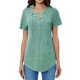 thumbnail image 3 of Nlife Women Lace-up Front Solid Color Short Sleeves Tunics Top, 3 of 7
