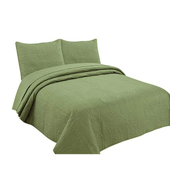 Legacy Decor Bedspread Coverlet 3 Pcs Set Oversized 118 x 106 King Size Sage Color