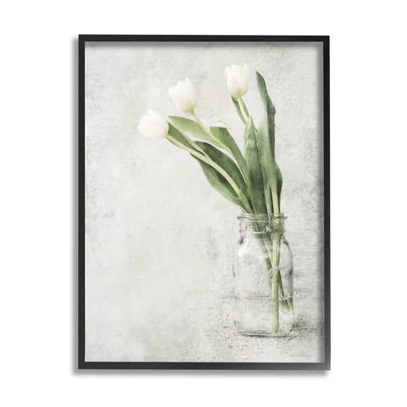 Stupell Asymmetrical Tulips Country Jar Botanical & Floral Painting Black Framed Art Print Wall Art