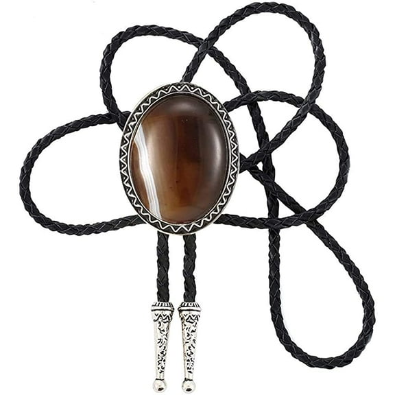 Vintage Bolo Tie Cowboy Western Bolo Tie with Black Stone Pendant Necklace