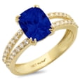 thumbnail image 7 of Solitaire with Accents Engagement Ring for Women - 3.48ct Simulated Blue Sapphire in 14K Yellow Gold Promise Ring, 7 of 7