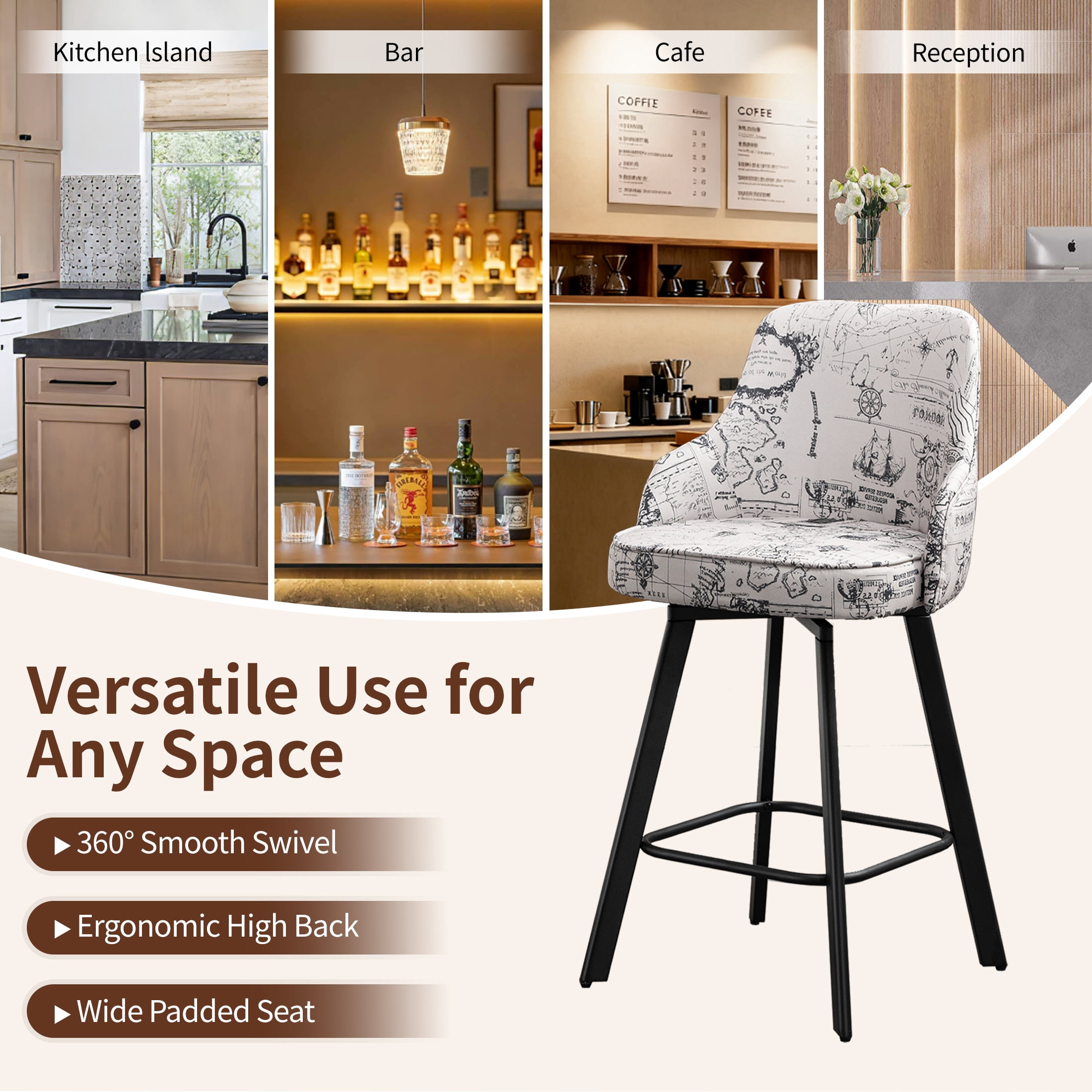FIRAVOE Bar Stools Set of 4 (High Back) Swivel Barstools (30") Bar Height Bar Stools, Linen Bar Chairs for Kitchen Island, Beige