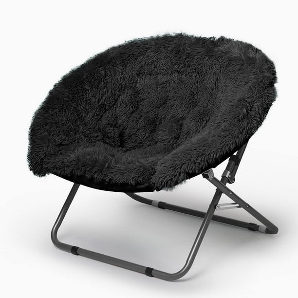 Urban Shop Oversized Mongolian Faux Fur Saucer Chair Black