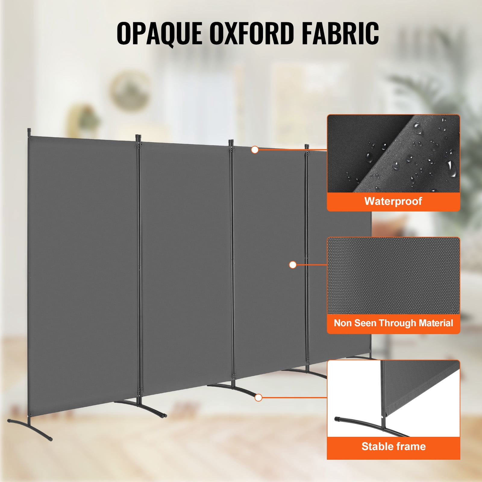 VEVOR Room Divider, 4 Panels Room Divider, Folding Privacy Screen and Portable Partition Divider for Room Separation, Freestanding Room Partitions for Office, Bedroom, Study, Grey