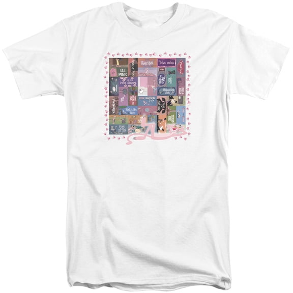Pink Panther Vintage Titles Adult Tall T-Shirt White