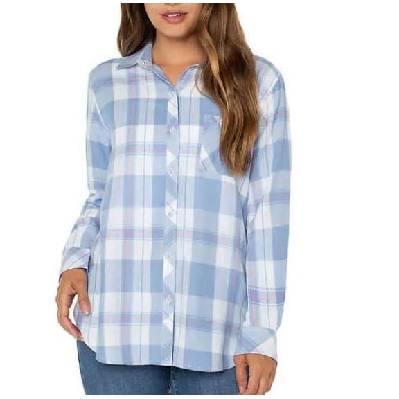 Well Worn Ladies' 100% Viscose Button-Up Shirt, Blue Small