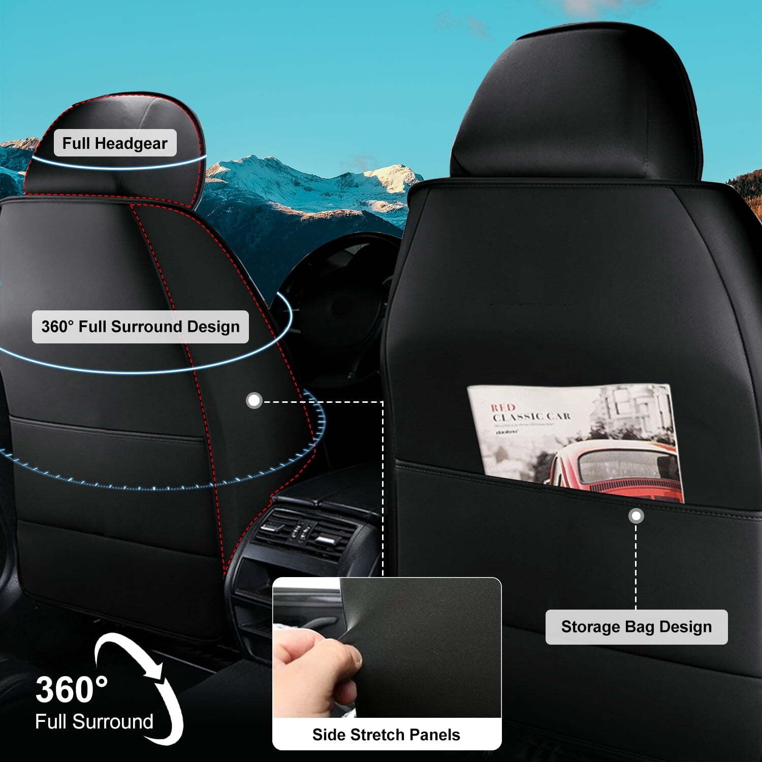 LAONNVIR Car Seat Covers Custom Fit for 2009-2025 Ford F-150 Auto Interior Waterproof and Breathable Leather Vehical Car Seat Cushions protector Black&Beige,Front Seat