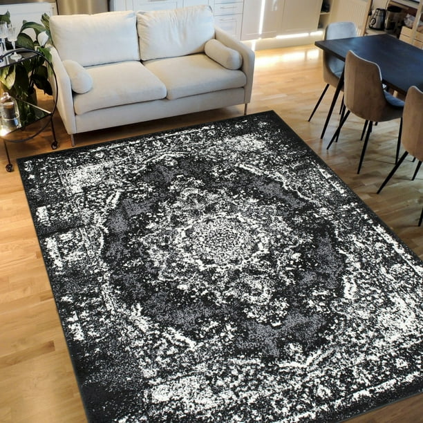 Handcraft RugsBlack/White/Charcoal Faded, Oriental Distressed Area